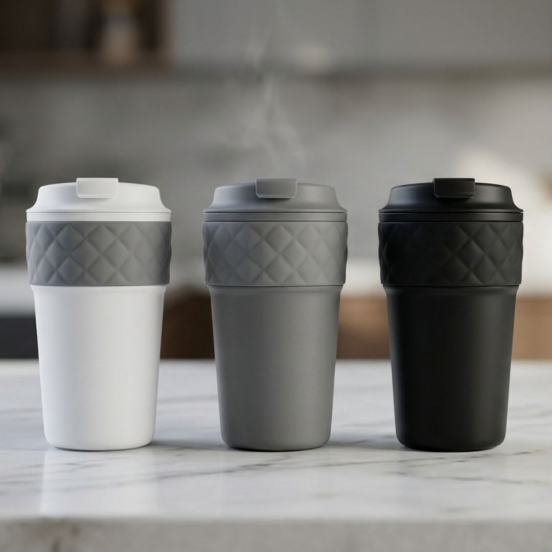 Insulated Travel Coffee Mug with Grip Band